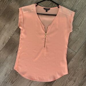 Express Women's Soft Coral/Peach Zip Blouse